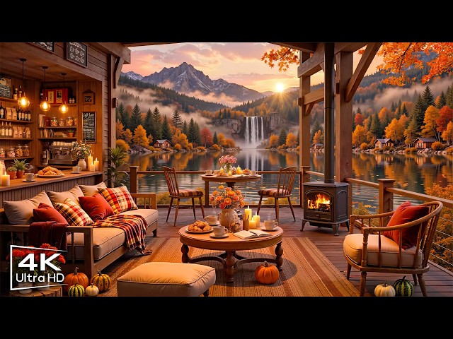 Relaxing Fall Jazz in Lakeside 🍂 Cozy Coffee Shop Ambience & Smooth Jazz Instrumental Music to Study