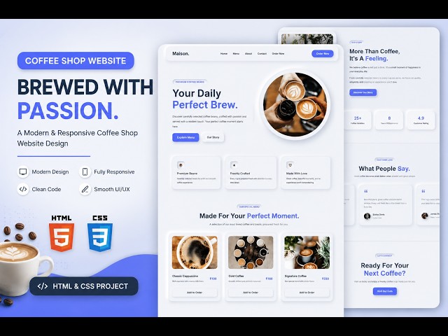 Coffee Website Part 3 ☕ | Menu Section Design in HTML & CSS | Modern Responsive Website