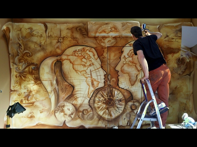 FACE fitting World Map MURAL / Spray Gun painting