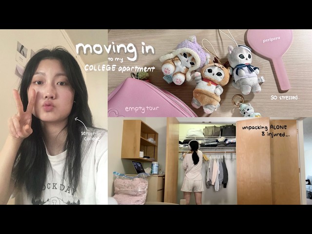 move in vlog 🖇🛒 my first college apartment, empty tour, unpacking, deep clean & organizing by myself