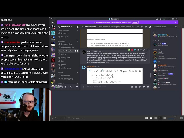 LIVE Math office hours and Linear Algebra studying