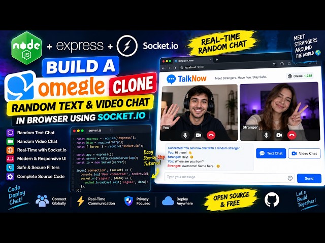 Build a Node.js Express Omegle Clone Random Text & Video Chat in Browser Using Socket.io in JS