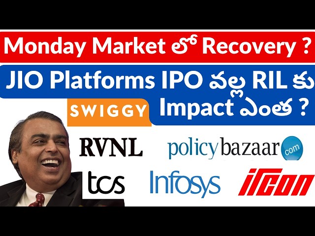 Monday Market Latest Analysis | JIO Platforms IPO | RVNL| TCS| INFOSYS| IRCON| Policy Bazaar| Swiggy