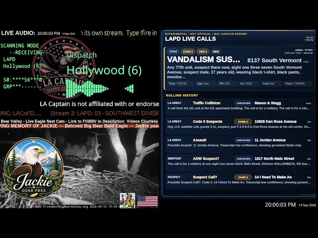 *LIVE* Los Angeles Police Scanner Audio LAPD Police LAFD Fire // 14-SEP-2026 // LA Captain