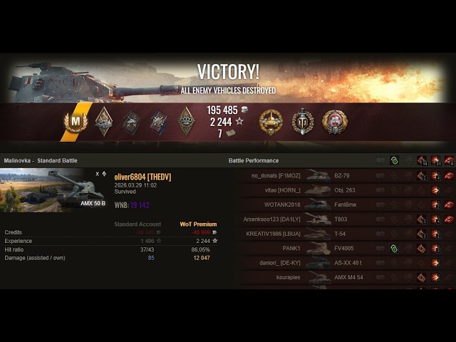 WOT - AMX 50 B - 6 KILLS 12K DAMAGE ACE TANKER - World Of Tanks