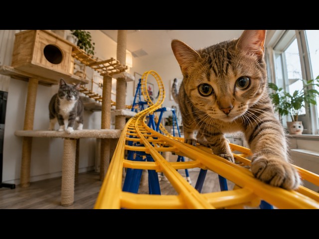 Cat Ride Roller Coaster 🐱 | 猫のためのジェットコースター体験 | 고양이를 위한 롤러코스터 체험