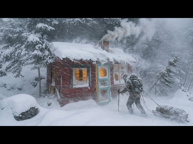 Severe SNOWSTORM in a Wooden Cabin – Caught in Snowfall for 7 Days in Winter